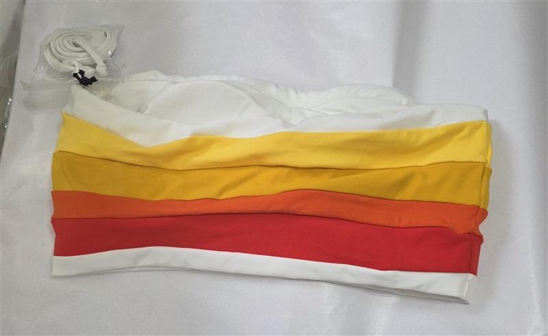 NWOT Robin Piccone M Casey Color Block Sunrise Banded Bikini Top 127763