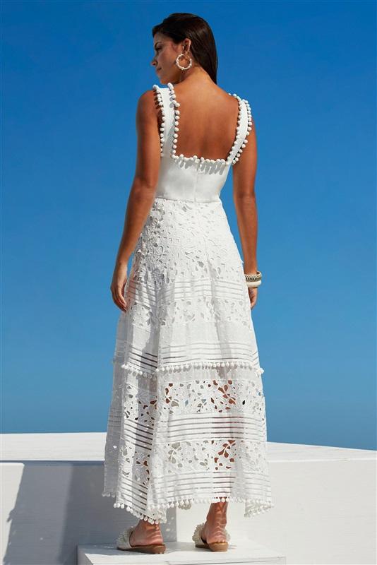 NWOTD Boston Proper L Mixed Media Lace Pom Pom Maxi Sundress 127802
