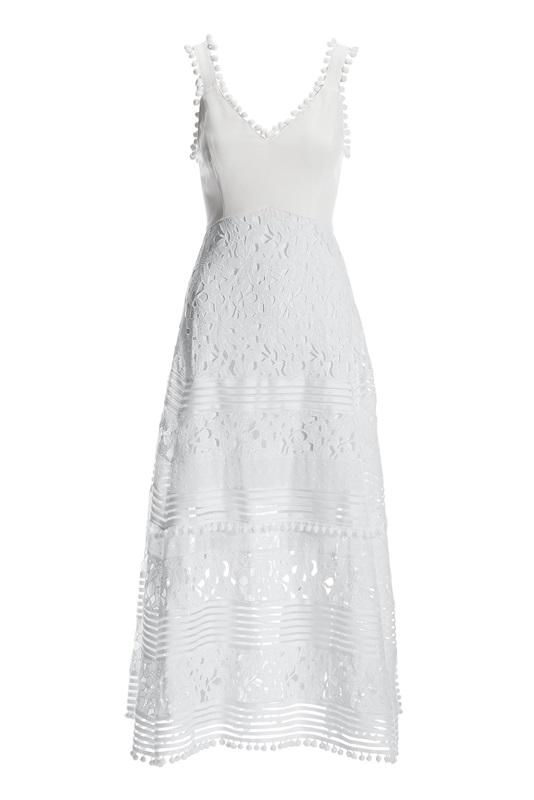 NWOTD Boston Proper L Mixed Media Lace Pom Pom Maxi Sundress 127802