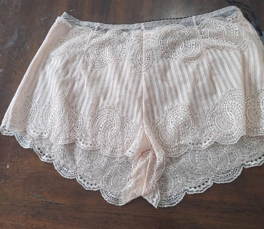 NWT Lovers & Friends SM Lace Sheer Stripe Tap Pants Shorts Ecru 127820