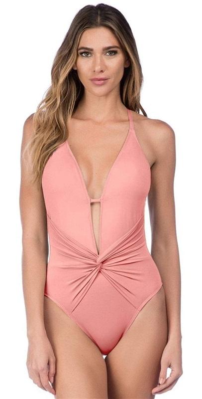 NWOT La Blanca 16 Island Goddess Deep V 1PC Swimsuit Blue 127882