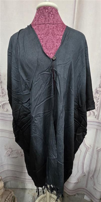 NWT Victorian Trading Black Ombre Dress Kimono Swim Cover Up Fringe 127903