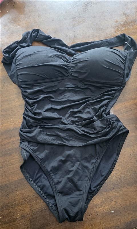 NWT La Blanca 6 Island Goddess Black Halter Bandeau 1pc Swimsuit 127905