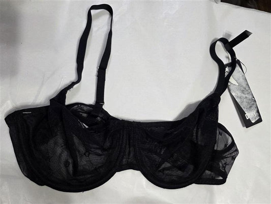NWT DKNY 36B Monogram Mesh Unlined Demi Bra DK4039 Black 127925