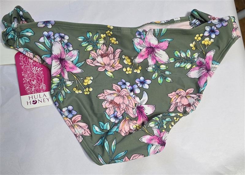 NWT Hula Honey Olive Floral 102011 XL Strappy Cheeky Swim Bottoms 127936