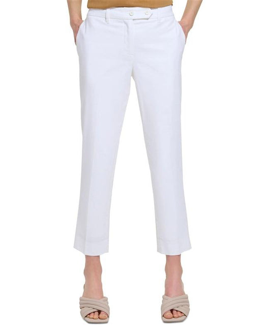 NWT Calvin Klein 18 Linen Blend White Tab Button Pants Trousers 128115