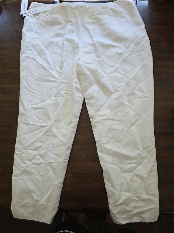 NWT Calvin Klein 18 Linen Blend White Tab Button Pants Trousers 128115