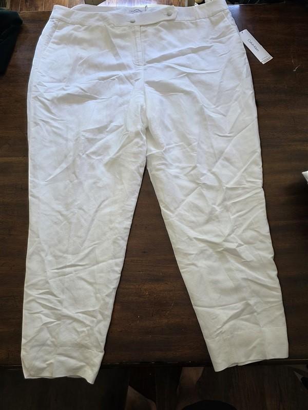 NWT Calvin Klein 18 Linen Blend White Tab Button Pants Trousers 128115