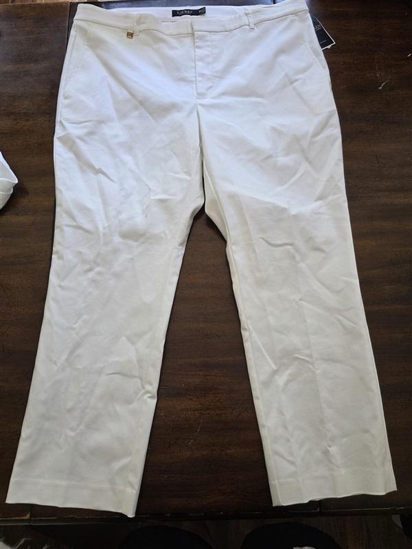 NWT Ralph Lauren 16W Plus Size Stretch Cotton Ankle Pants Trousers White 128119