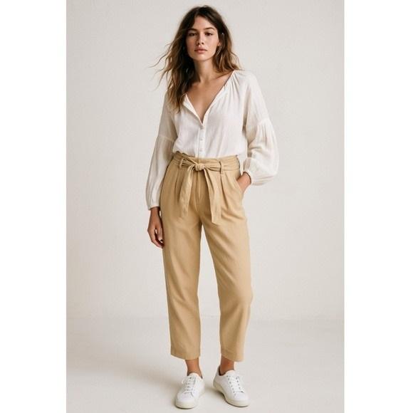 NWT Calvin Klein 2X Tie Waist Wide Leg Capri Pants Trousers Tan 128136