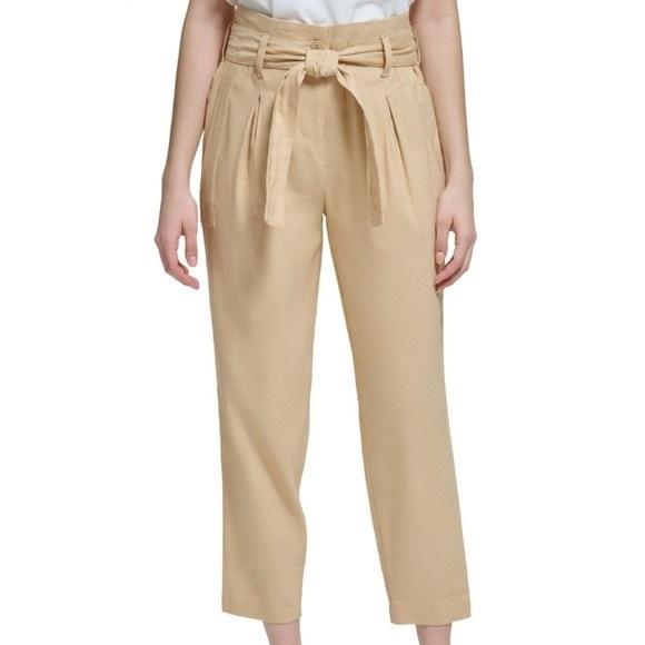 NWT Calvin Klein 2X Tie Waist Wide Leg Capri Pants Trousers Tan 128136