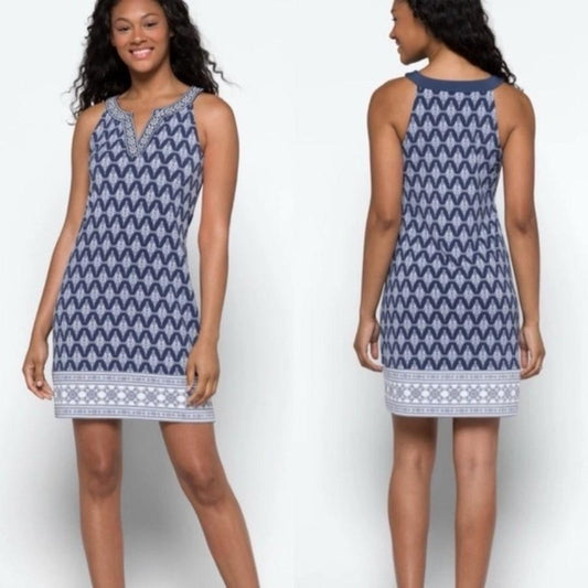 NWT Magnolia Grace Blue White Embroidered Sleeveless Shift Dress 128166