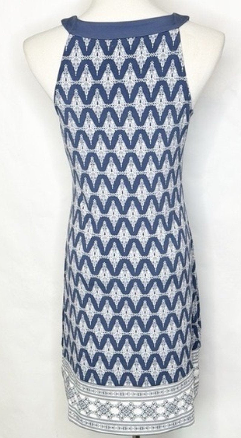 NWT Magnolia Grace Blue White Embroidered Sleeveless Shift Dress 128166