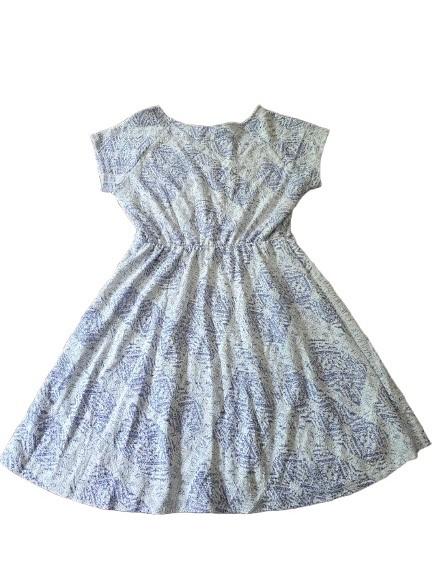 NWT ReneeC LG A-Line Dress Short Sleeve Stretch Textured Blue White 128167