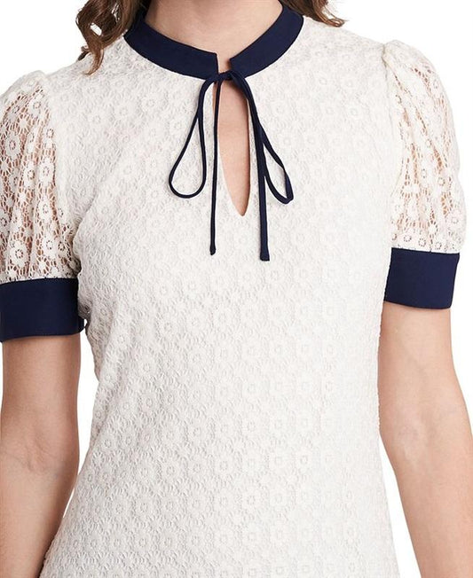NWT Riley & Rae SM Maren Coquette White Blue Tie Keyhole Lace Dress 128168