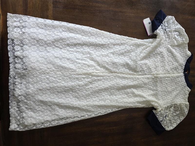 NWT Riley & Rae SM Maren Coquette White Blue Tie Keyhole Lace Dress 128168