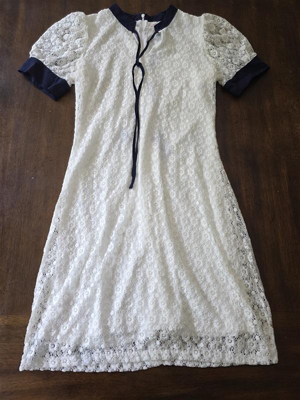 NWT Riley & Rae SM Maren Coquette White Blue Tie Keyhole Lace Dress 128168