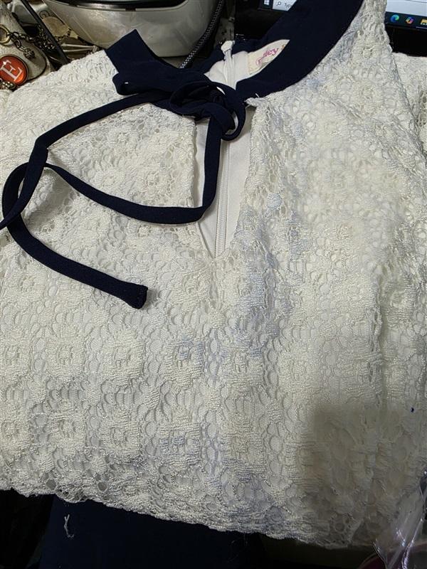 NWT Riley & Rae SM Maren Coquette White Blue Tie Keyhole Lace Dress 128168