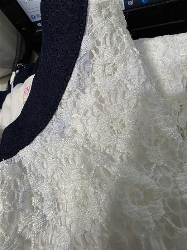 NWT Riley & Rae SM Maren Coquette White Blue Tie Keyhole Lace Dress 128168