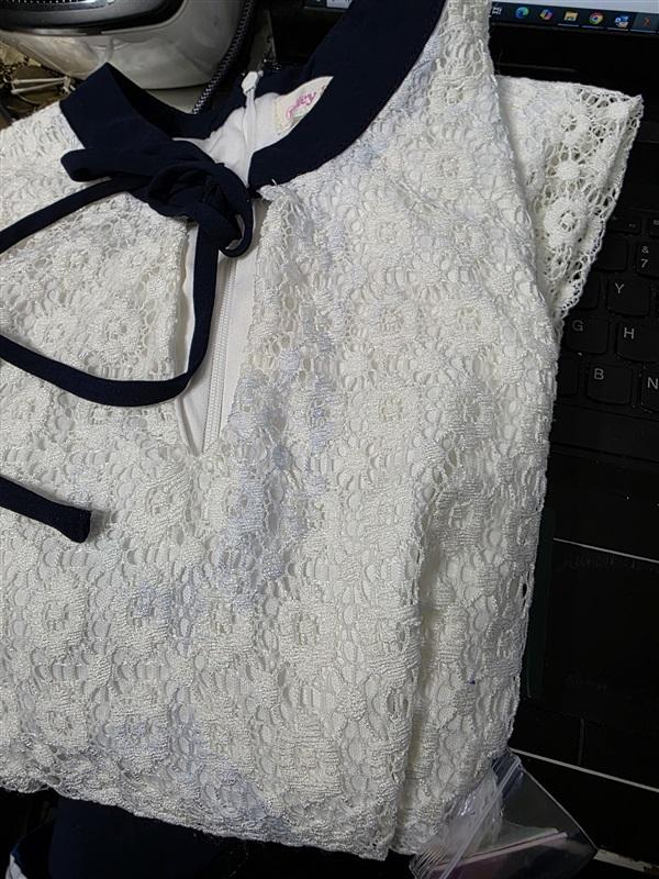 NWT Riley & Rae SM Maren Coquette White Blue Tie Keyhole Lace Dress 128168