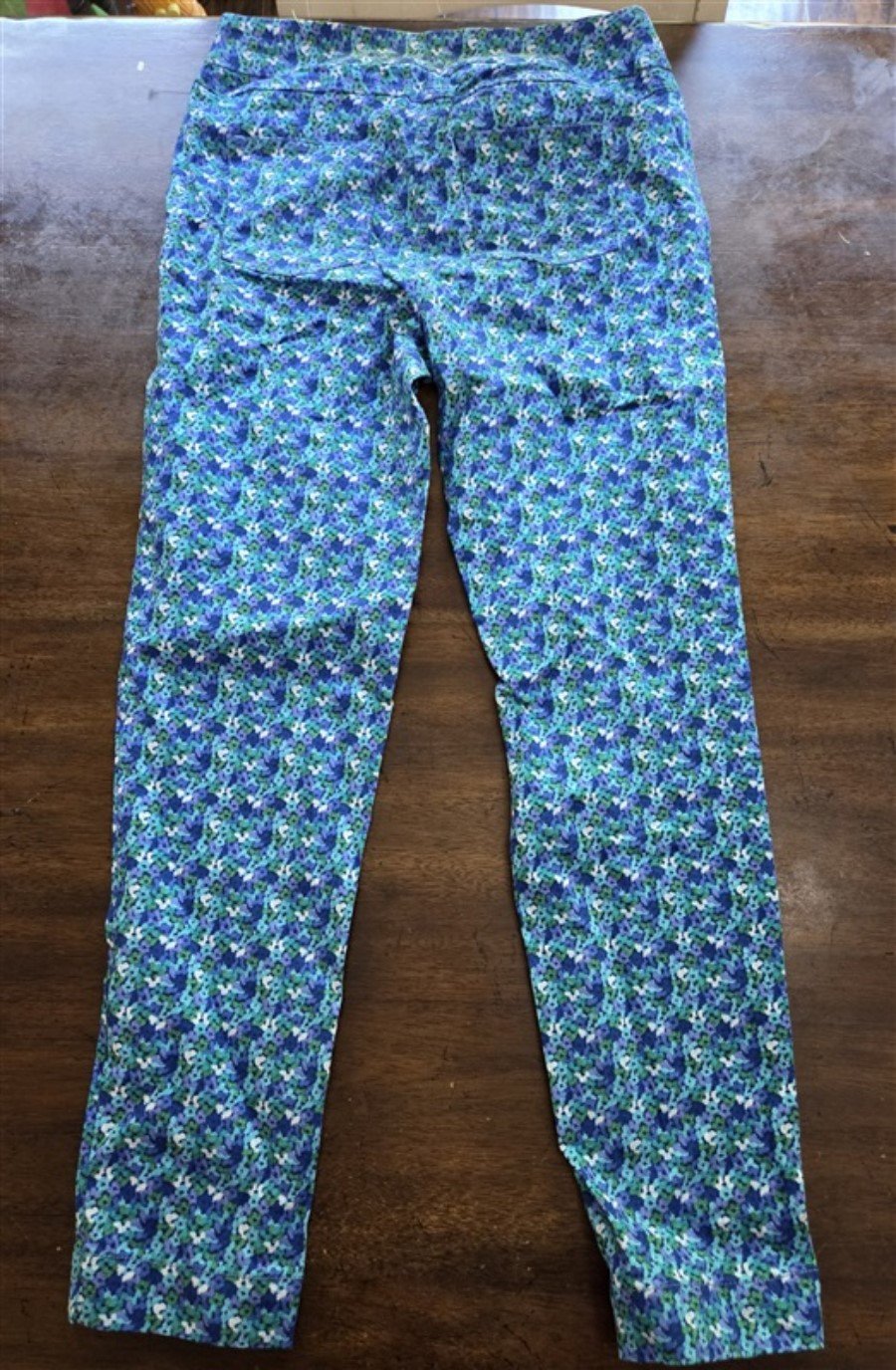 New Soft Surroundings M Super Stretch Straight Leg Ankle Pants Blue Floral