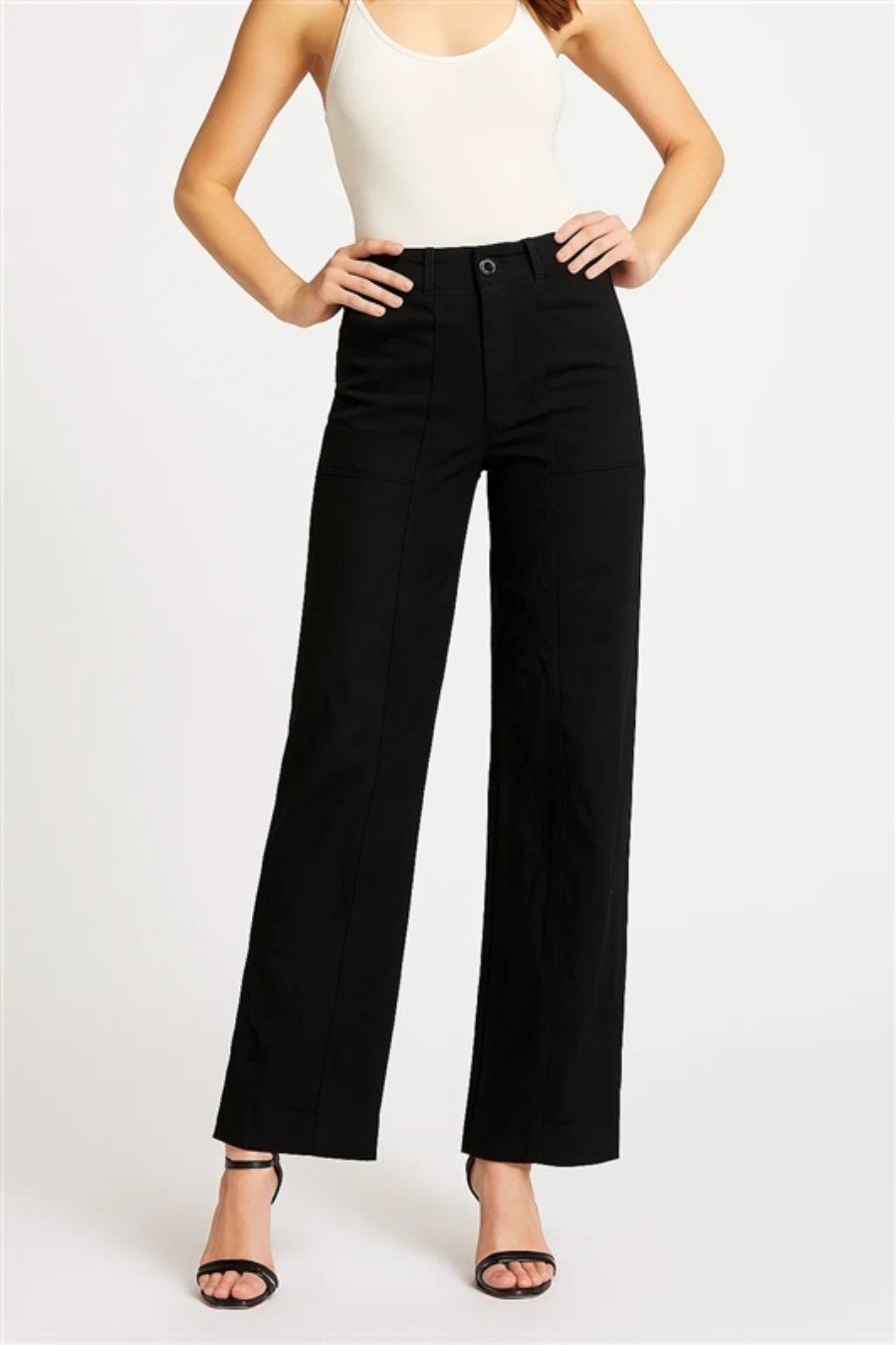 NWOT Boston Proper 12 Hi-Waisted Pocket Seamed Wide Leg Chino Pants Black 128172