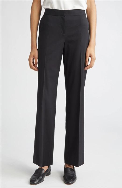 NWT Lafayette 148 Irving 12 Straight Leg Stretch Wool Pants Black 128173