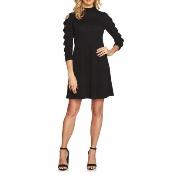NWT CeCe L Vivid Vibes Rich Black Knit Cut Out Sleeve Dress 128181