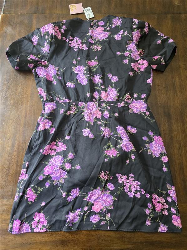 NWT Leyden XL Surplice Faux Wrap Dress Purple Black Lilac 128182
