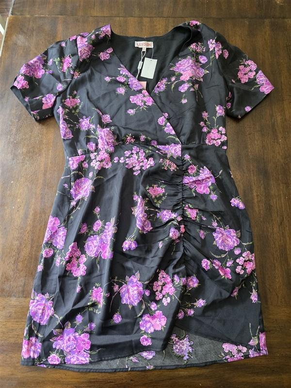 NWT Leyden XL Surplice Faux Wrap Dress Purple Black Lilac 128182