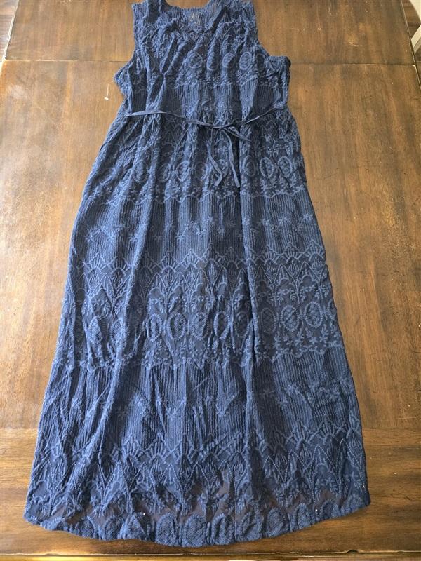 NWOT Indigo Thread XL Navy Blue Lace Vest Duster Beaded Buttons 128187