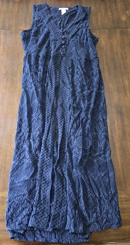 NWOT Indigo Thread XL Navy Blue Lace Vest Duster Beaded Buttons 128187