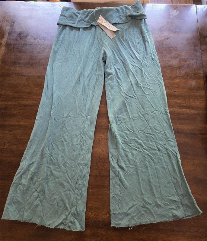 NWT Mododoc M Wide Leg Crop Fold-Over Waist Jersey Knit Pants Green #128194