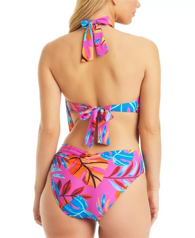 NWOT Bar III XL Hot Pink Tropical Cowlneck 1 PC Swimsuit 128196