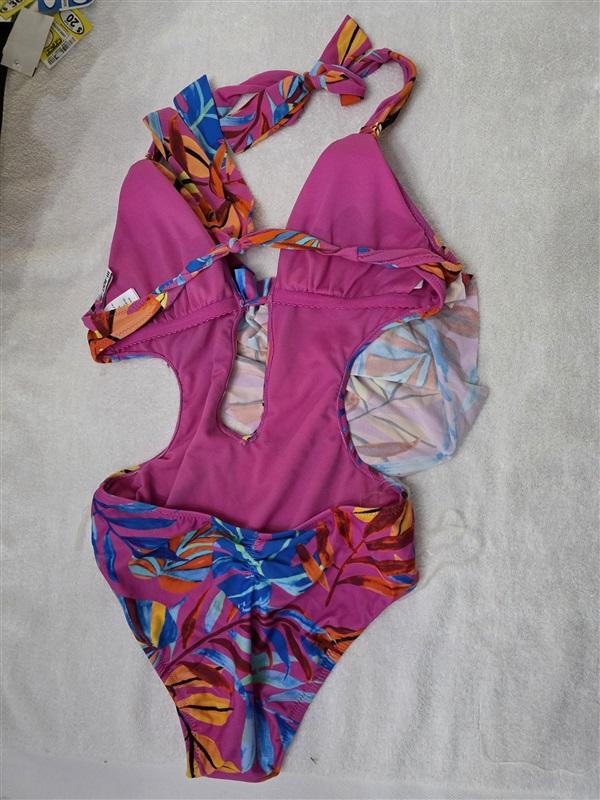 NWOT Bar III S Hot Pink Tropical Cowlneck 1 PC Swimsuit 128199