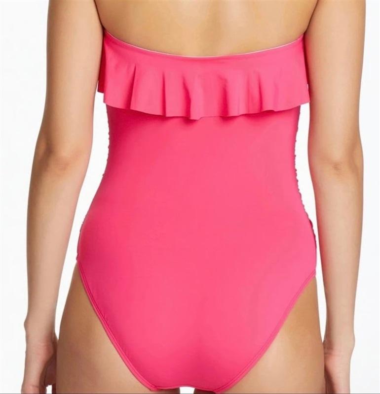 NWT Bleu Rod Beattie 6 Shirred Ruffle Bandeau Mio 1PC Swimsuit Pink 128203
