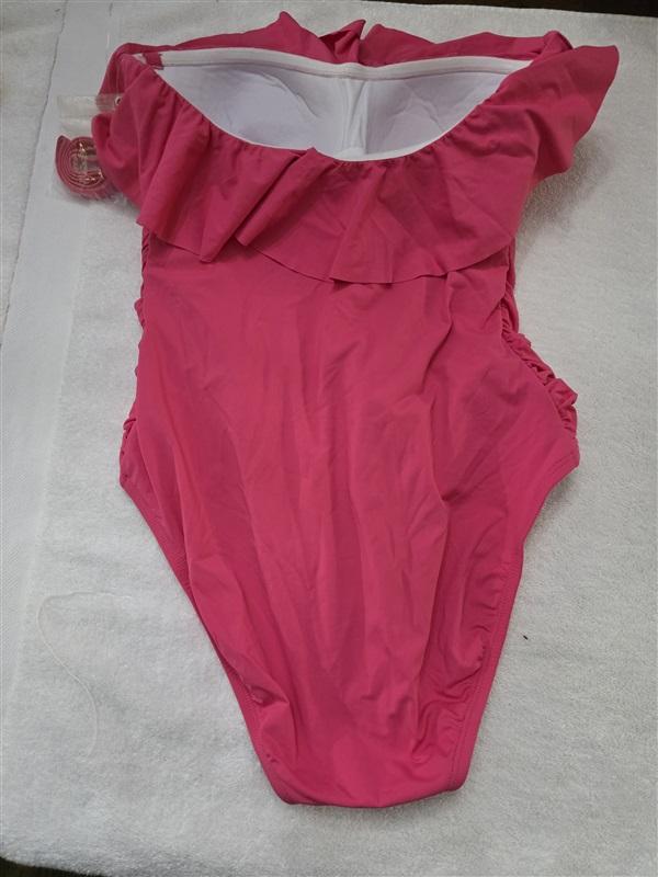 NWT Bleu Rod Beattie 6 Shirred Ruffle Bandeau Mio 1PC Swimsuit Pink 128203