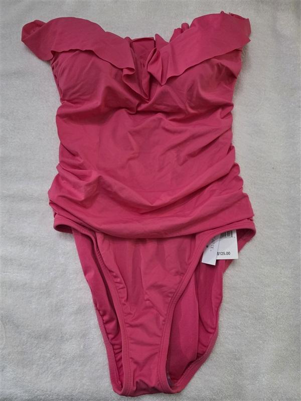 NWT Bleu Rod Beattie 6 Shirred Ruffle Bandeau Mio 1PC Swimsuit Pink 128203