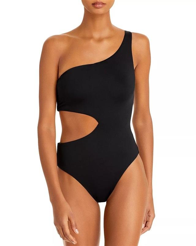 NWT Aqua Swim XL One Shoulder Cut Out One Piece Swimsuit Black 128204