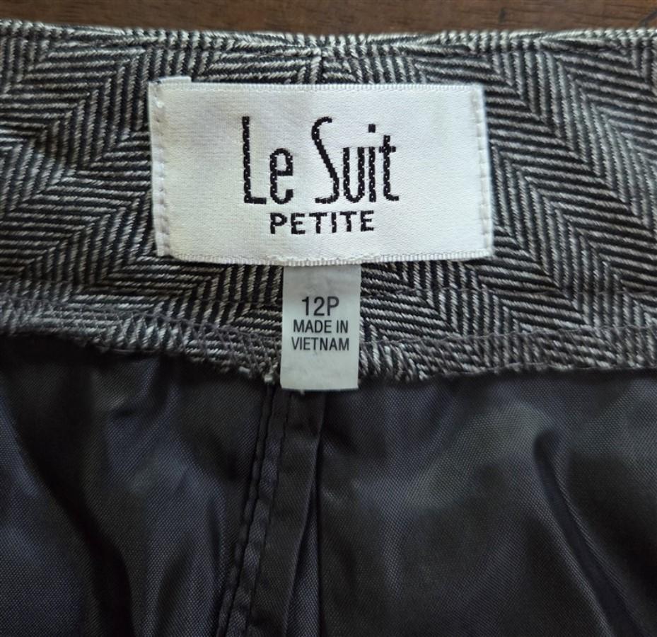 NWOT Le Suit Petites 12P Herringbone Grey Black Dress Trousers Pants #128211