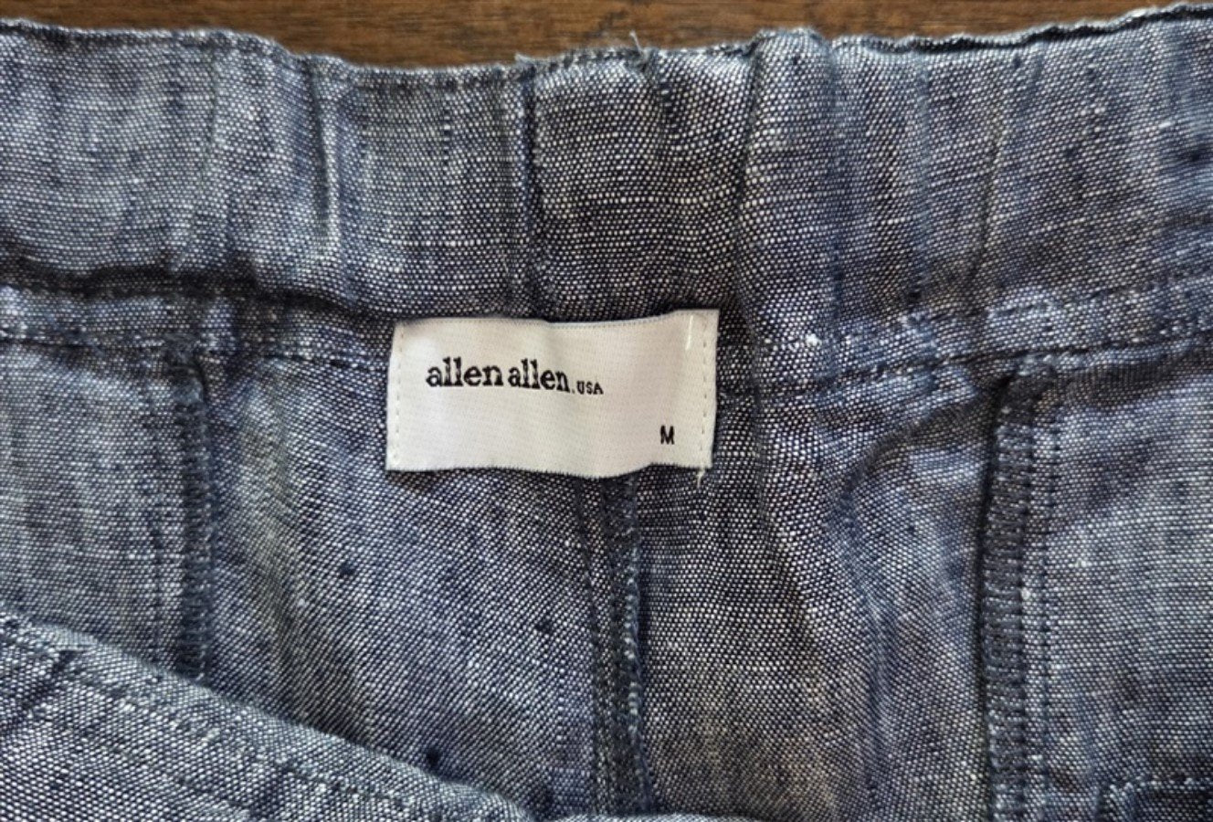 NWOT Allen Allen M Linen Chambray Blue Cropped Capri Pants Tie Front #128217