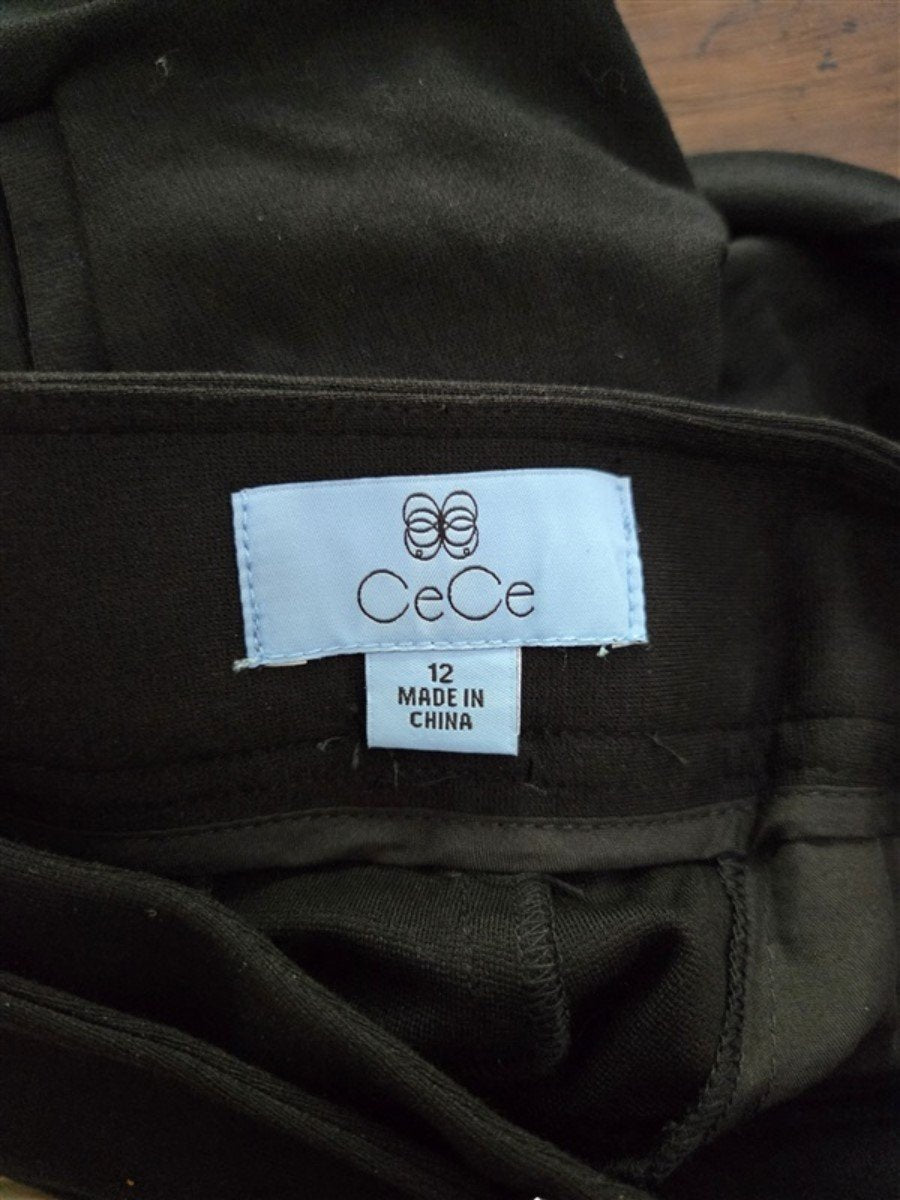 NWT CeCe 12 Pintuck Tapered High-Rise Ponte Knit Pants Trousers Black #128222