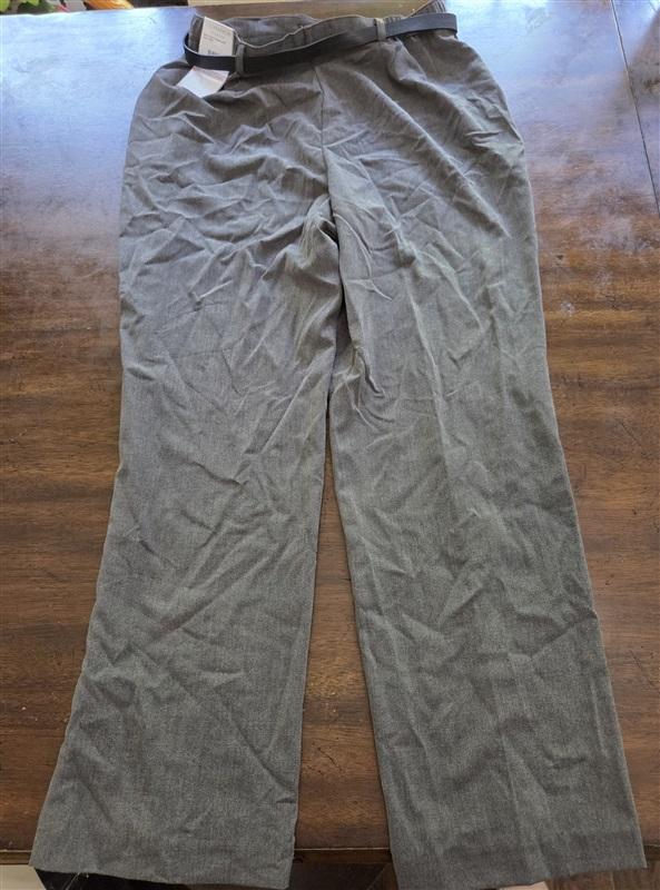 NWT Sag Harbor 12P Petite Stretch Belted Dress Pants Trousers Gray #128224