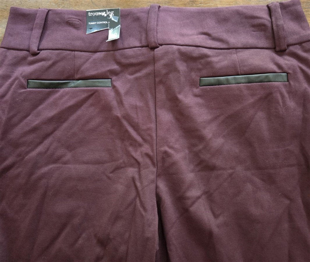 NWT Alfani 12 Trouser Leg Ponte Stretch Tummy Control Dress Pant Burgundy 128225