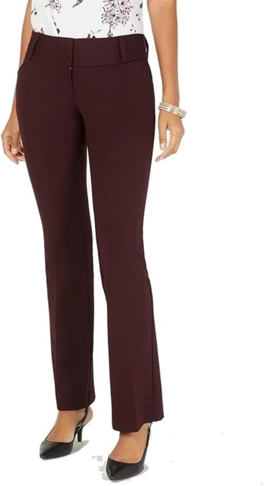 NWT Alfani 12 Trouser Leg Ponte Stretch Tummy Control Dress Pant Burgundy 128225