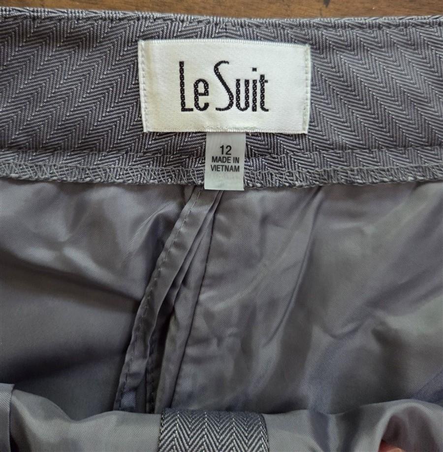 NWOT Le Suit 12 Herringbone Dark & Light Grey Dress Trousers Pant 128226