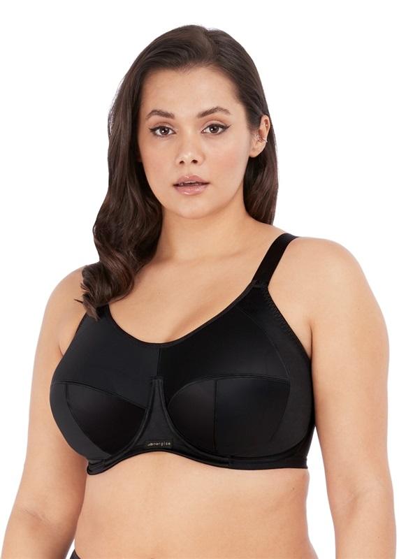 NWT Elomi 42G USA Energise Underwire Sports Bra with J Hook EL8041 Black 128233