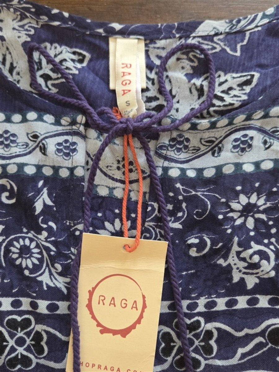 NWT Raga for Anthropologie S Crinkle Boho Floral Mini Dress Cover Up Blue 128235