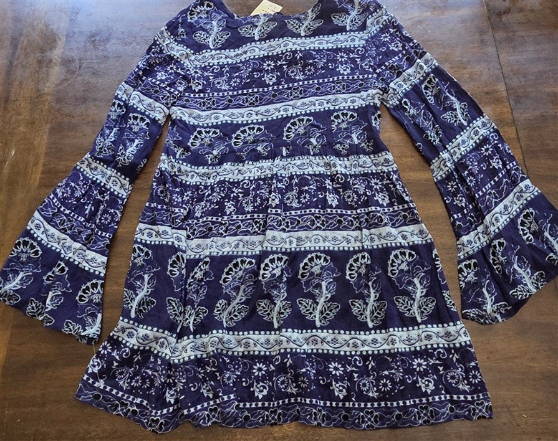 NWT Raga for Anthropologie S Crinkle Boho Floral Mini Dress Cover Up Blue 128235