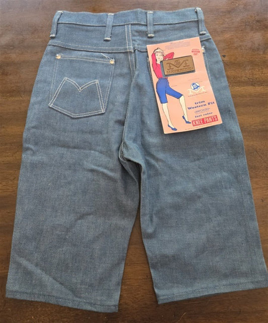NWT VINTAGE Girls 12 Blue Bell Maverick Western Fit Knee Pants Raw Denim Shorts
